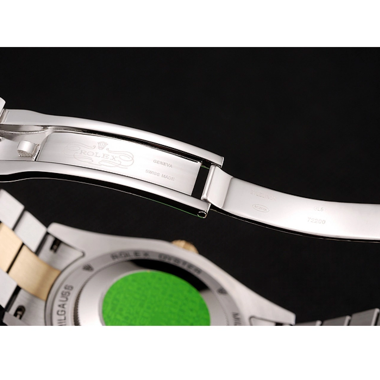 Aaa fake watches Steel Tone Day-Date Rolex Black Bracelet Stainless Two 1453976 Diamond Gold Dial Case Swiss 0703
